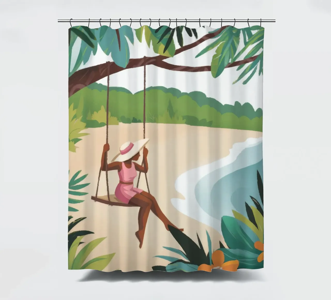 Beach Swing shower curtain by Artie Shifa