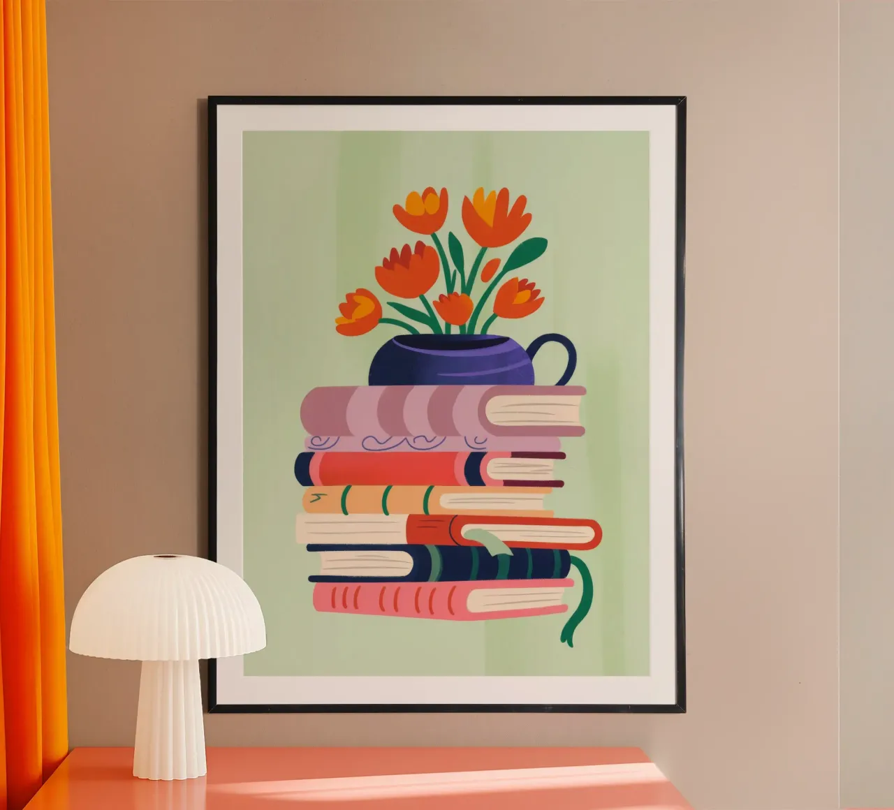 Fiori di libri poster con telaio in legno da Artie Shifa