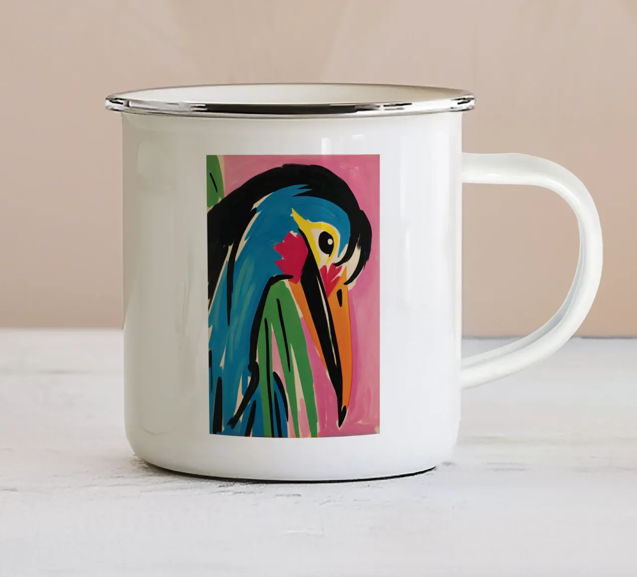 Funny Colourful Bird | Painting enamel mug by Autofocus