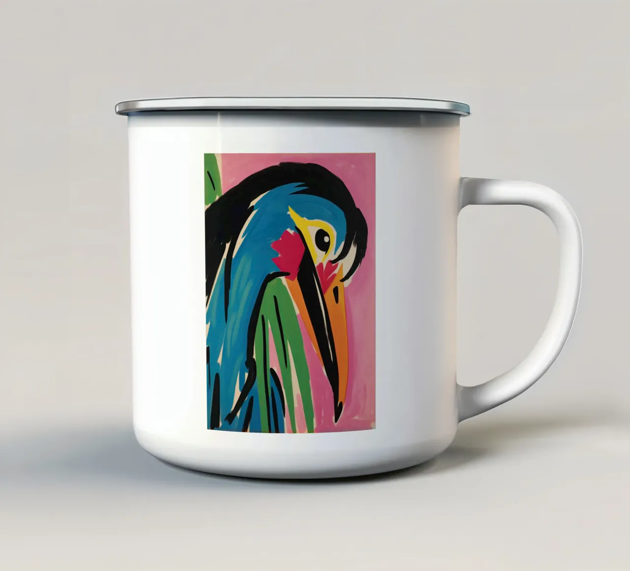 Funny Colourful Bird | Painting enamel mug by Autofocus
