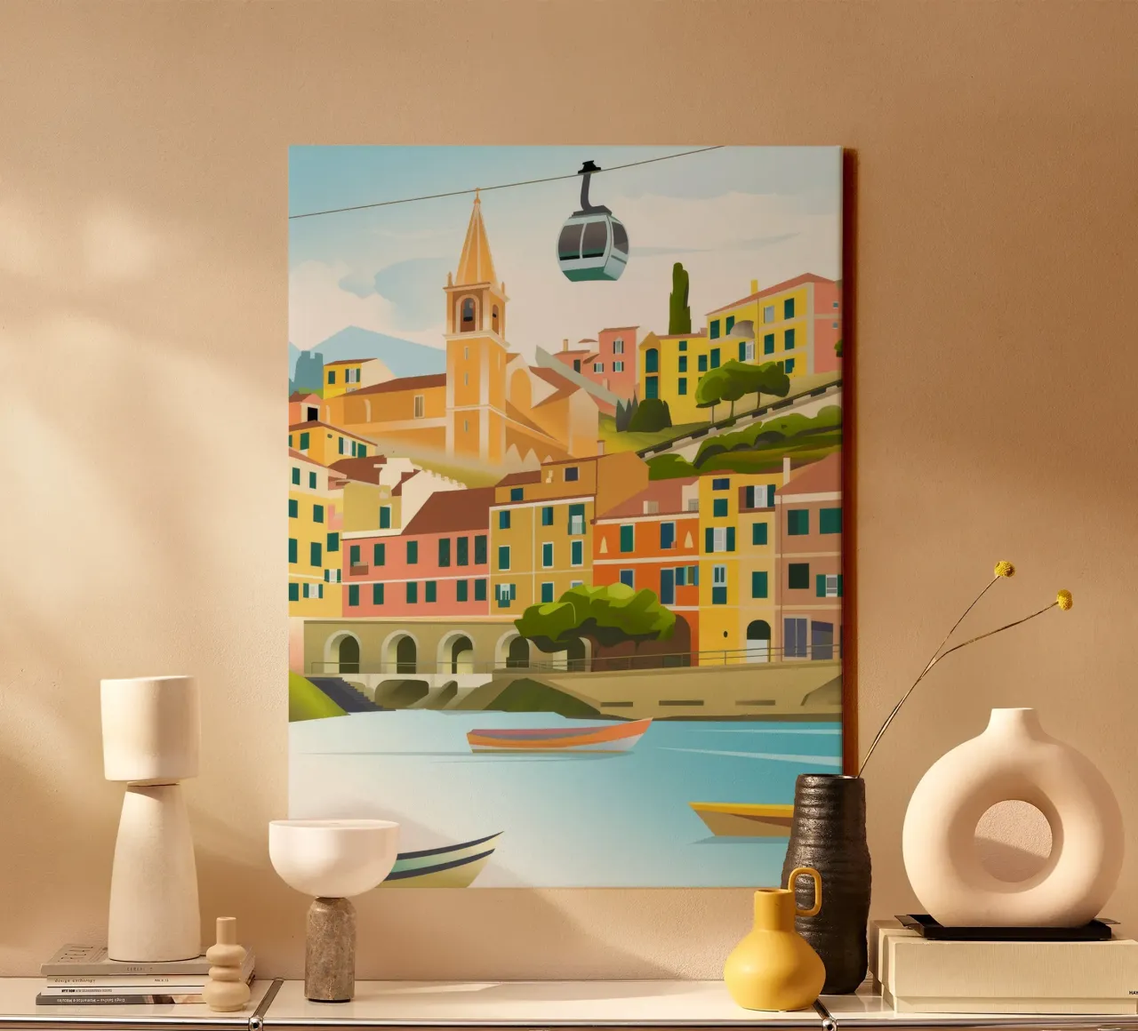 Kleurrijke haven canvas met Baklijst van Artie Shifa