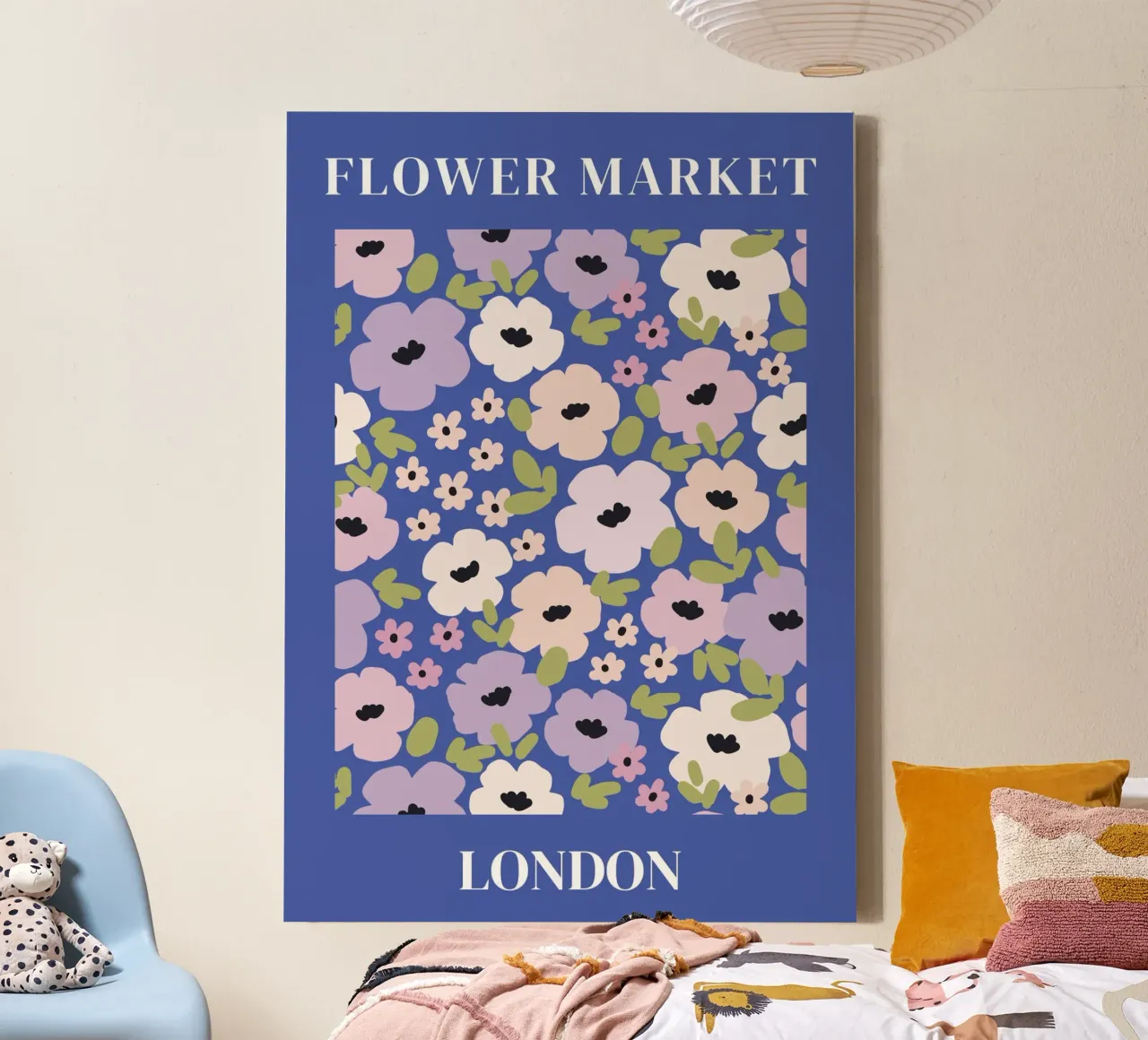 Bloemenmarkt, Londen, bloemsierkunst, abstracte bloem canvas met Baklijst van pdigitalprints