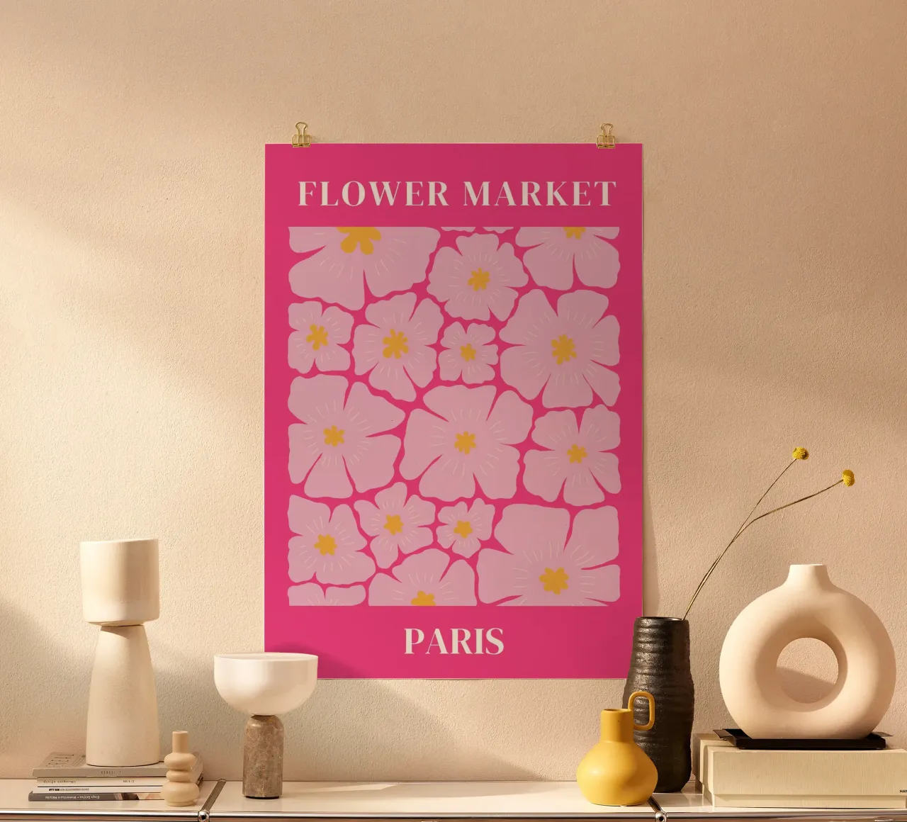 Bloemenmarkt, Parijs, bloemsierkunst, abstracte bloem poster met kunststof frame van pdigitalprints