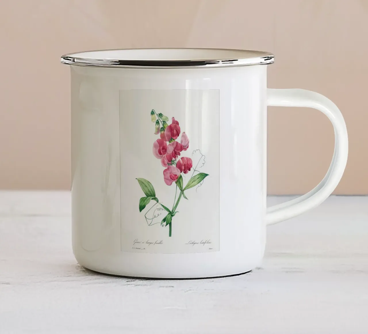 Pisello eterno di Pierre-Joseph Redouté tazza in smalto da Vintage Botanical Prints