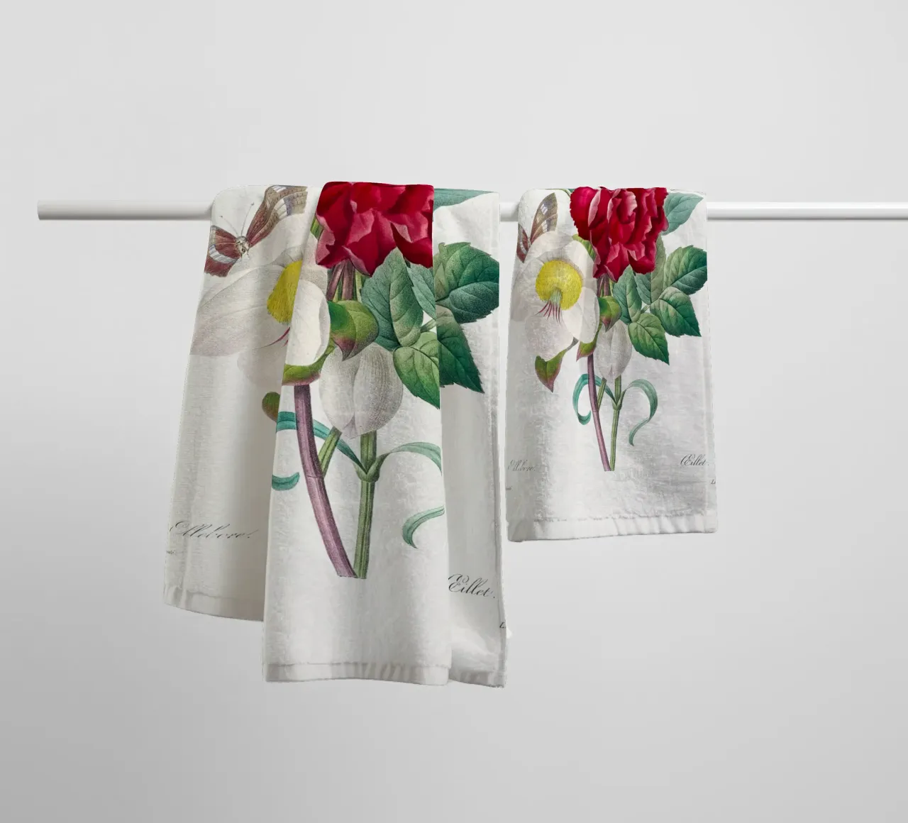 "Hellebore and Oeillet" by Pierre-Joseph Redouté towel by Vintage Botanical Prints