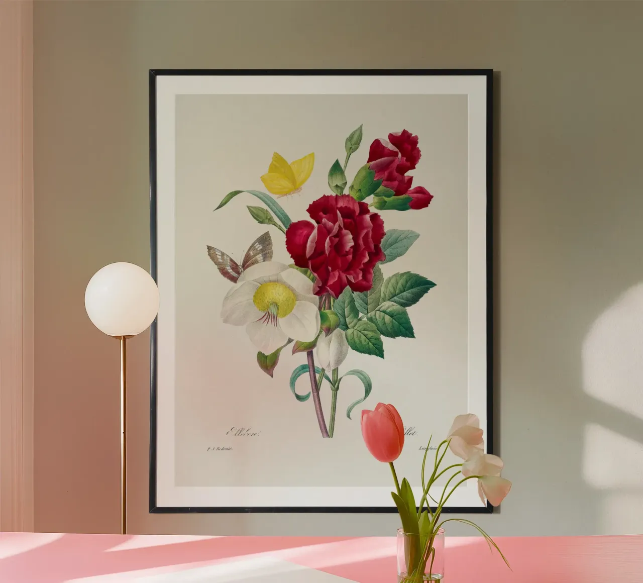 "Hellebore and Oeillet" by Pierre-Joseph Redouté poster with aluminum frame by Vintage Botanical Prints