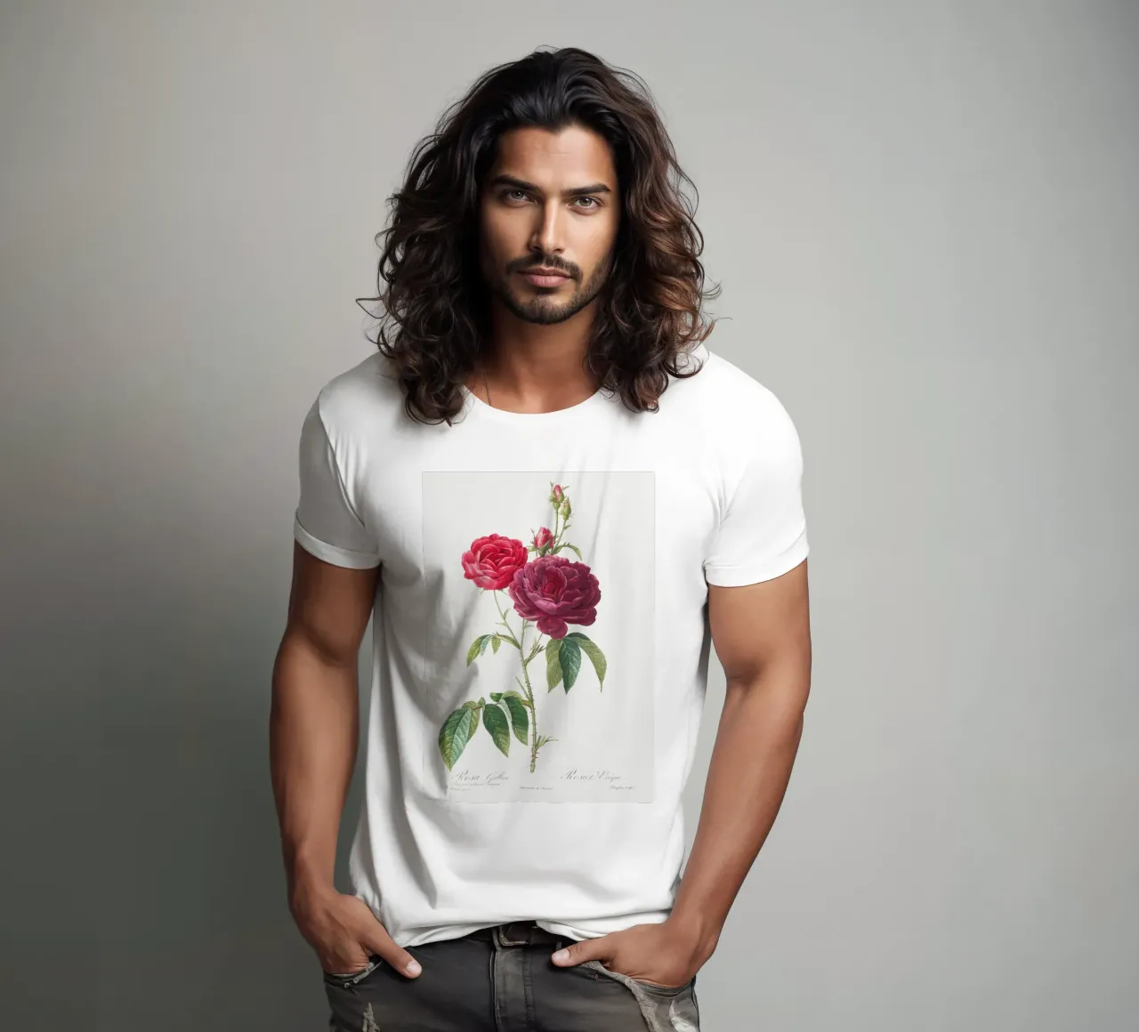 Rosa francese viola di Pierre-Joseph Redouté t-shirt da Vintage Botanical Prints