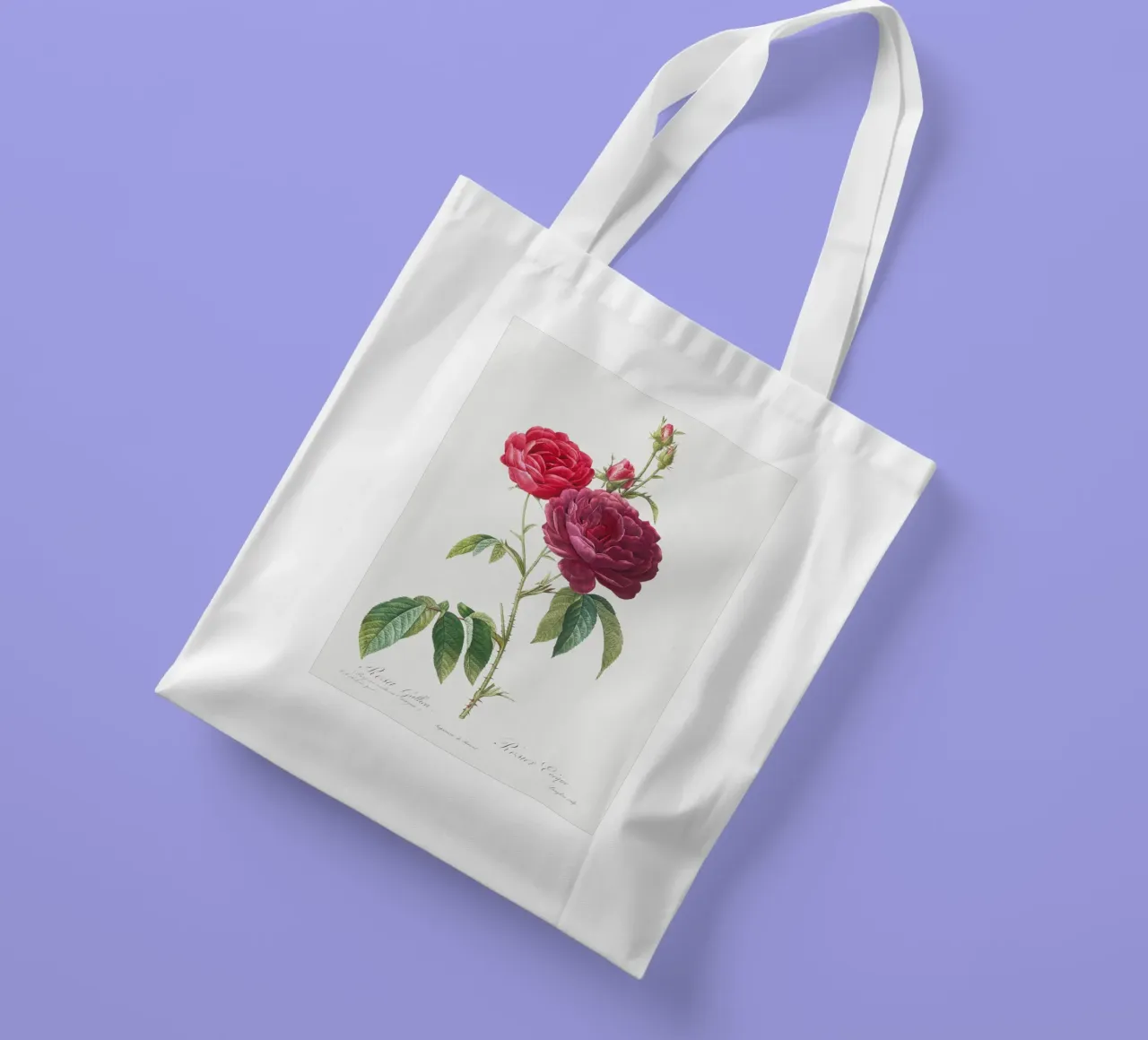 Rosa francese viola di Pierre-Joseph Redouté borsa in juta da Vintage Botanical Prints