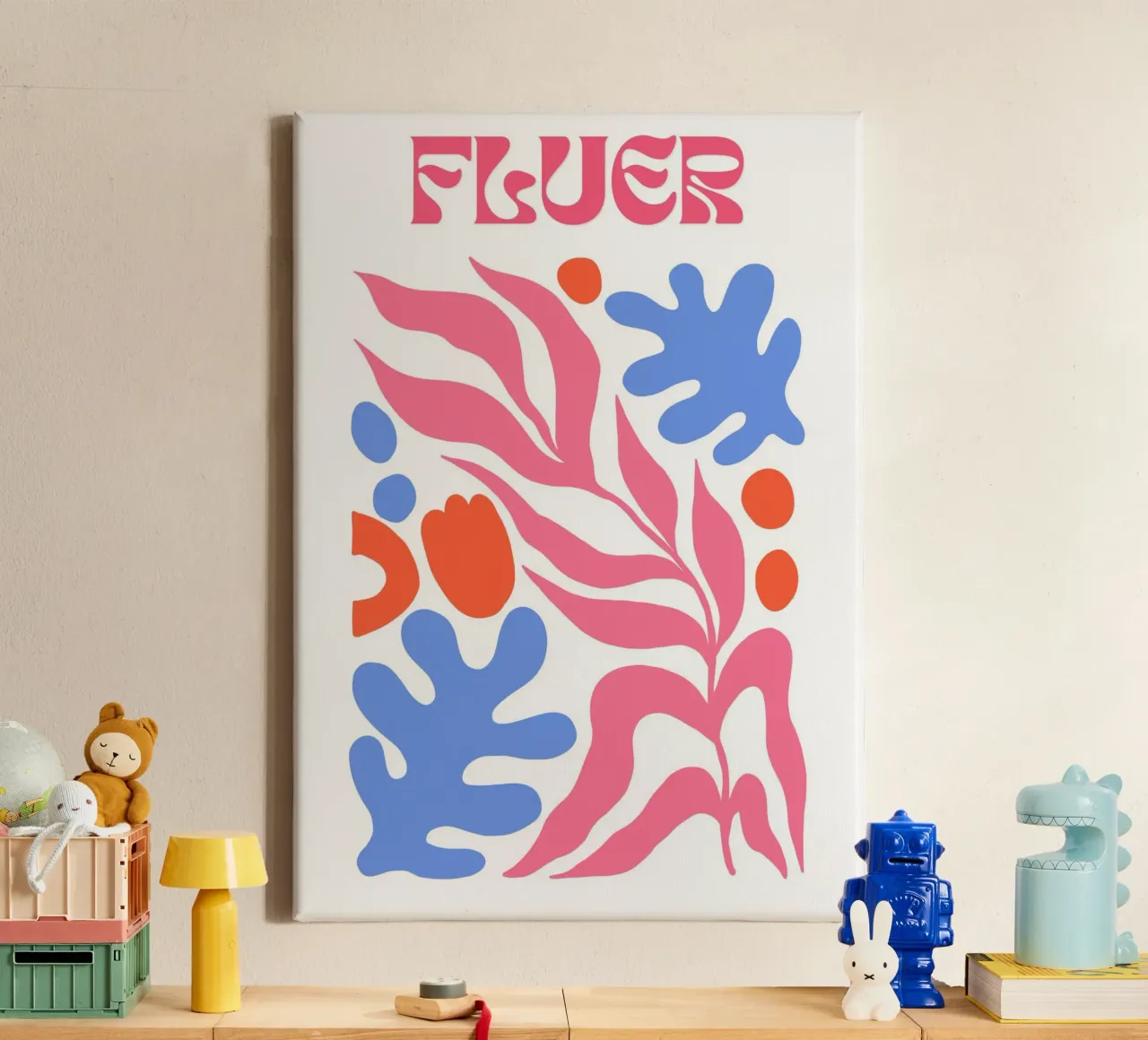 Fluer, Bloemen abstracte kunst, Dopamine Colours canvas met Baklijst van pdigitalprints