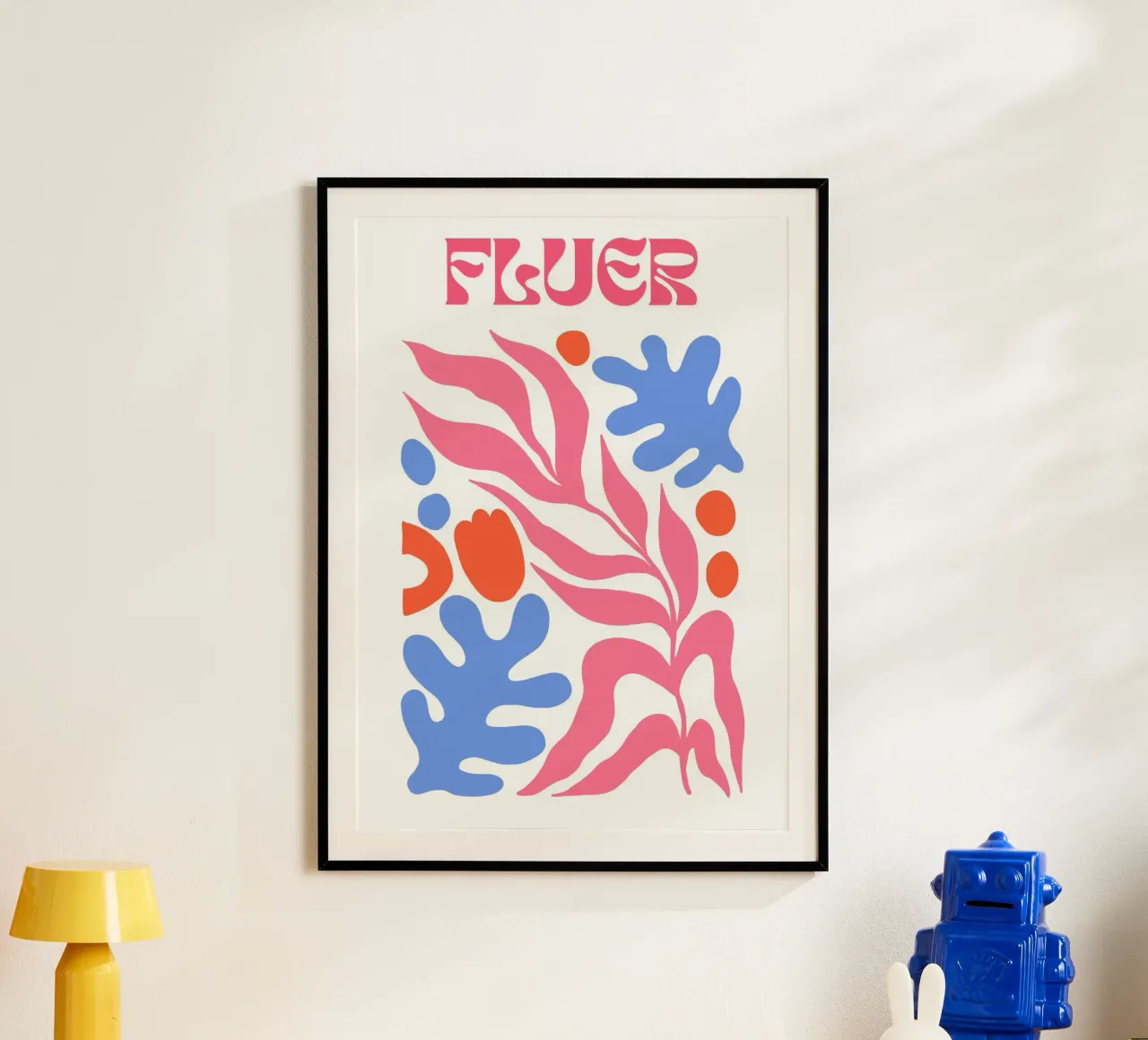 Fluer, Arte astratta floreale, Colori della dopamina poster con telaio in legno da pdigitalprints