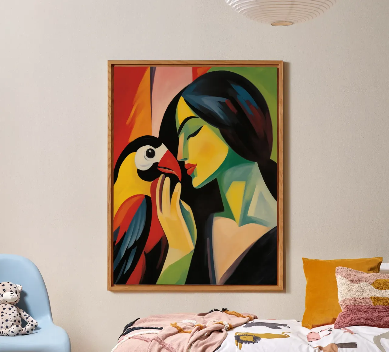 Donna con uccello | Pittura espressionista alluminio dibond da Autofocus