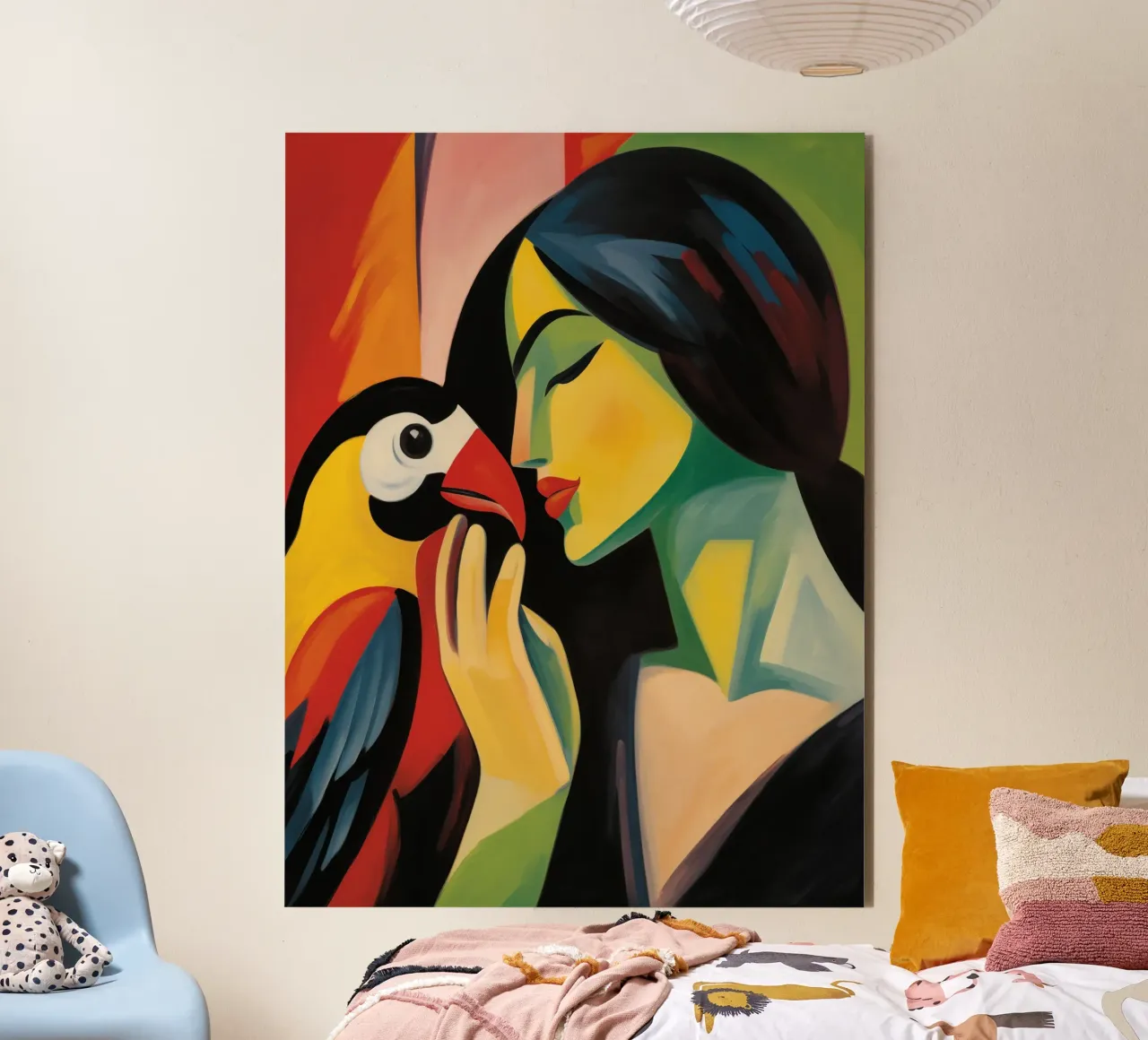 Donna con uccello | Pittura espressionista alluminio dibond da Autofocus