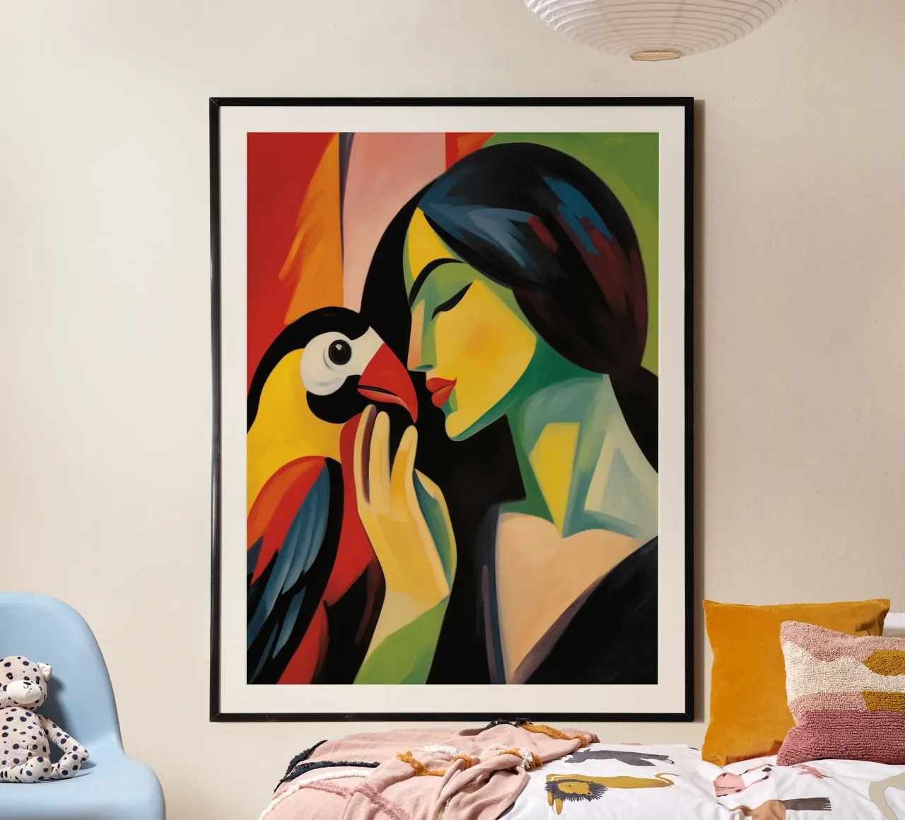 Donna con uccello | Pittura espressionista carta hahnemühle da Autofocus