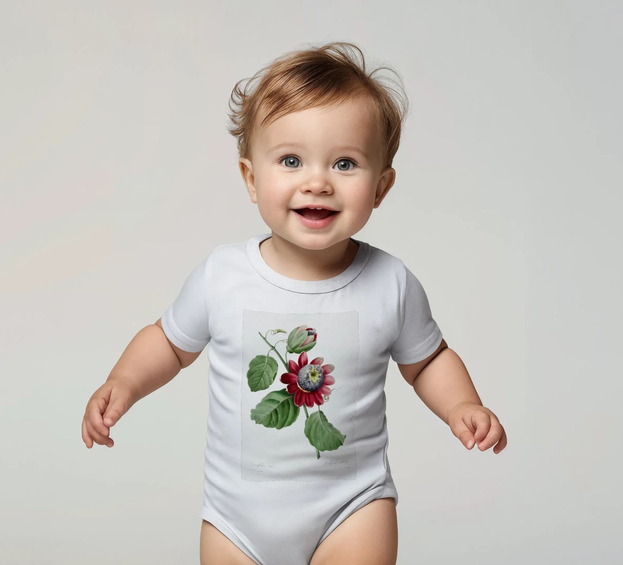 Passiflore Ailee (1827) di Pierre-Joseph Redouté body neonato maniche corte da Vintage Botanical Prints