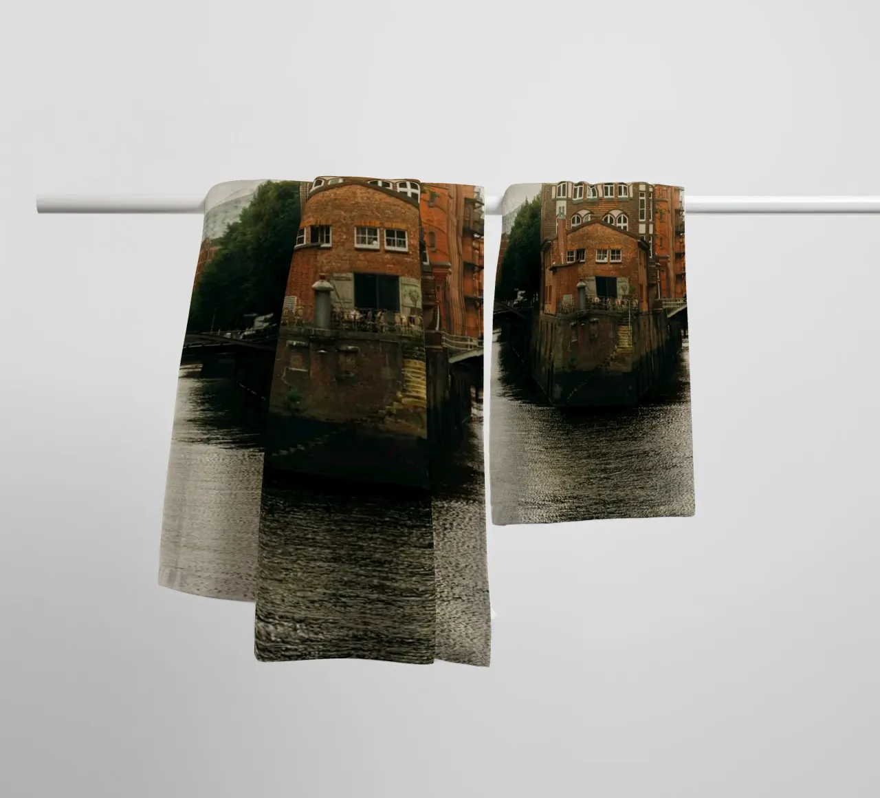Hamburg in the rain - atmospheric photo of the moated castle towel by Bold and Retro