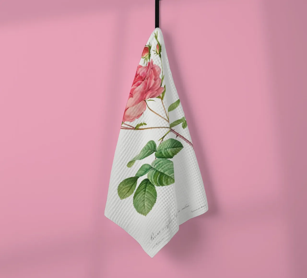 Rosa Centifolia Anglica Rubra (1817-1824) by Pierre-Joseph R tea towel by Vintage Botanical Prints