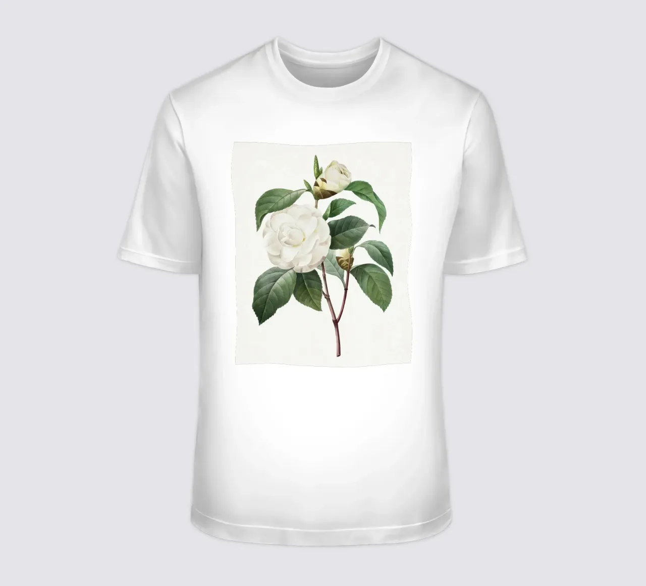 "Camelia bianca" (1827) di Pierre-Joseph Redouté t-shirt da Vintage Botanical Prints