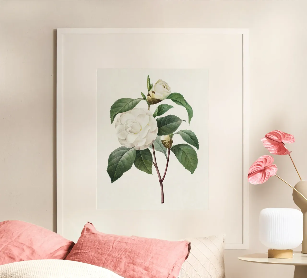 "Camelia bianca" (1827) di Pierre-Joseph Redouté carta hahnemühle da Vintage Botanical Prints
