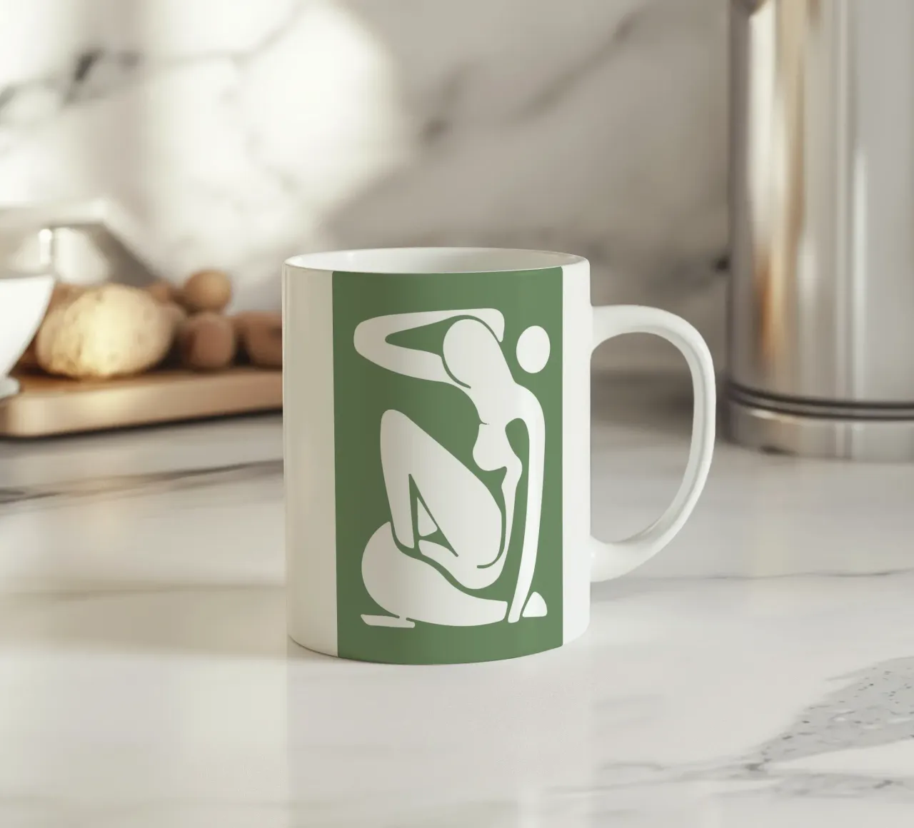 Henri Matisse, Uitgesneden vrouwen abstracte kunst, Saliegroen keramische mok van pdigitalprints