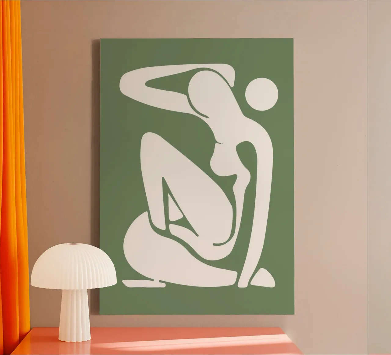 Henri Matisse, Uitgesneden vrouwen abstracte kunst, Saliegroen canvas met Baklijst van pdigitalprints