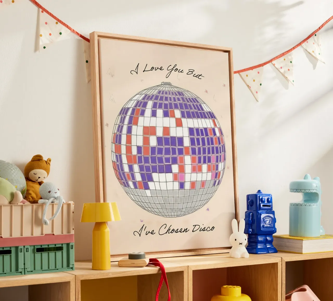 I love you but I've Chosen Disco Quote Disco Ball tela con Cornice a cassetta da Peaches Art Prints