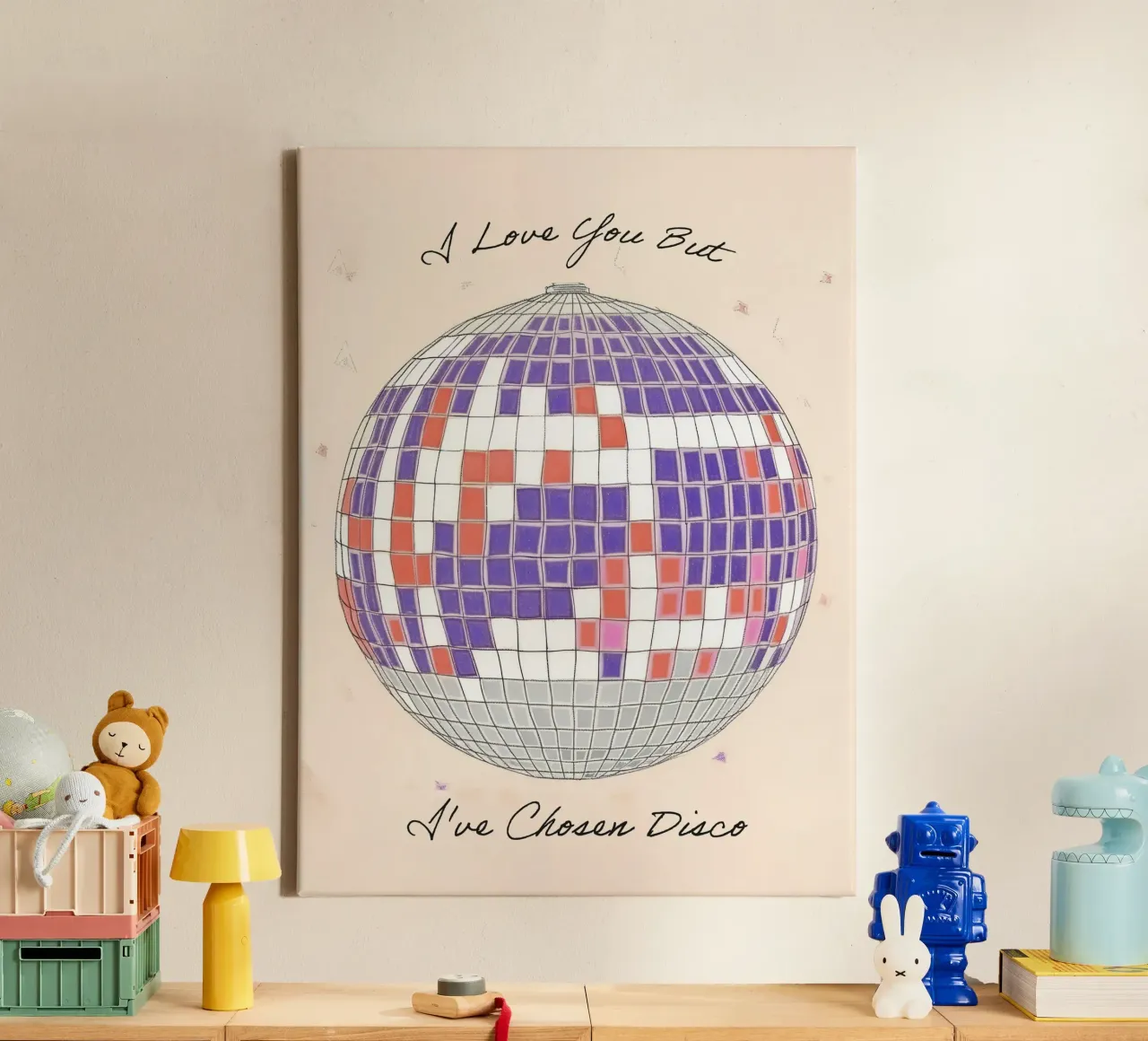 I love you but I've Chosen Disco Quote Disco Ball tela con Cornice a cassetta da Peaches Art Prints