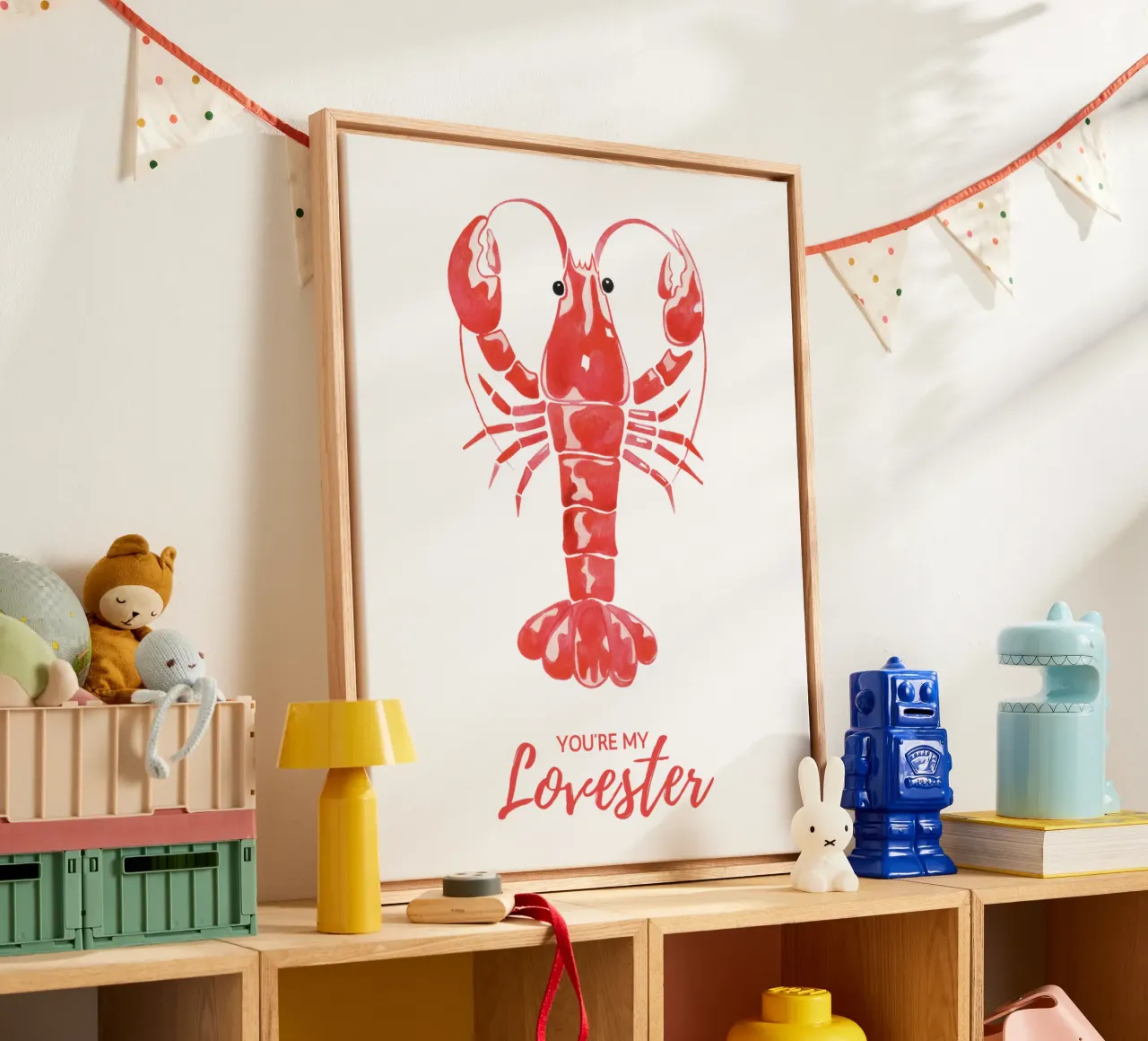 Du bist mein Liebster, Hummer, Valentines Zitat Geschenk Leinwand mit Schattenfugenrahmen von Peaches Art Prints