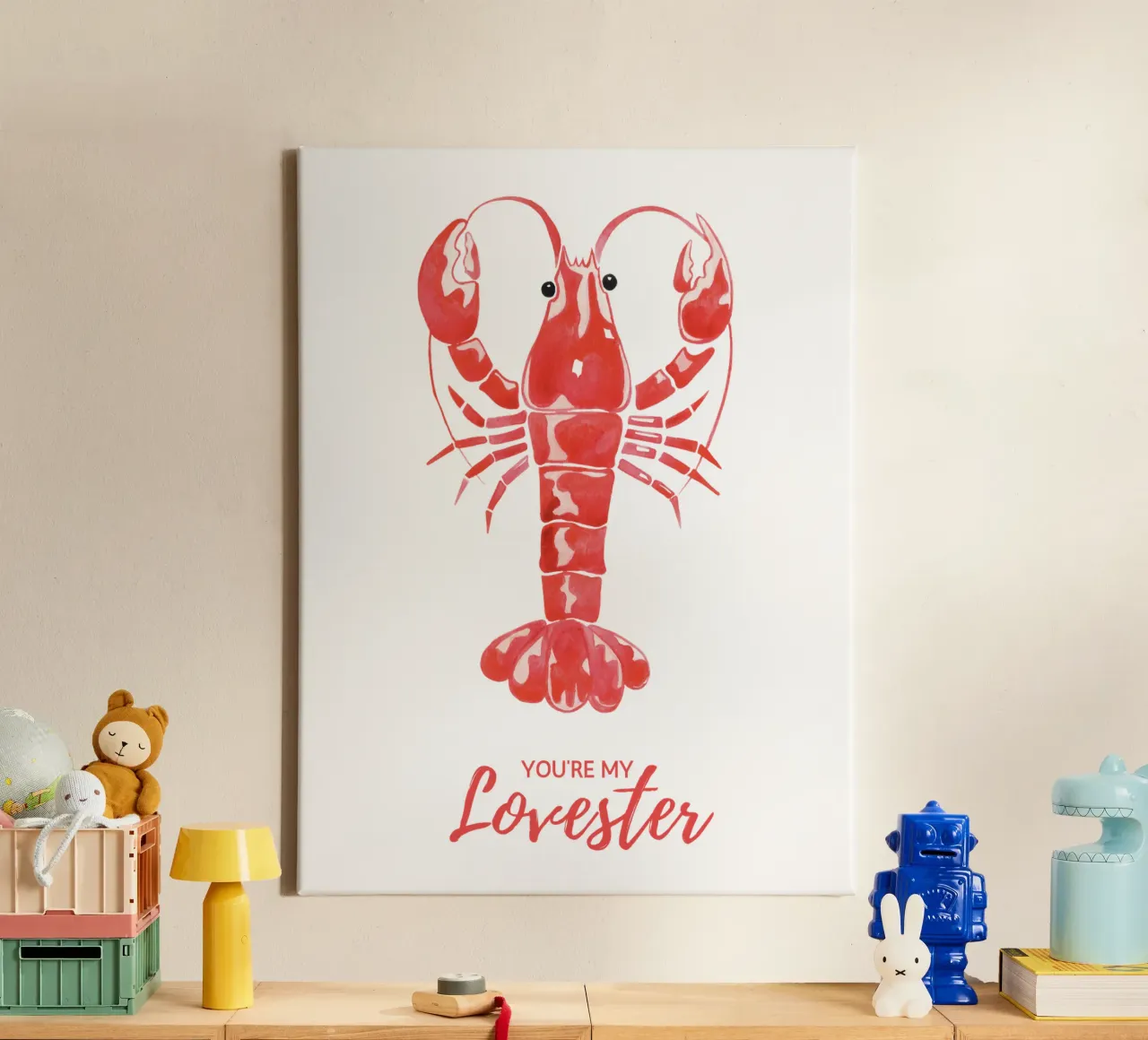 Du bist mein Liebster, Hummer, Valentines Zitat Geschenk Leinwand mit Schattenfugenrahmen von Peaches Art Prints