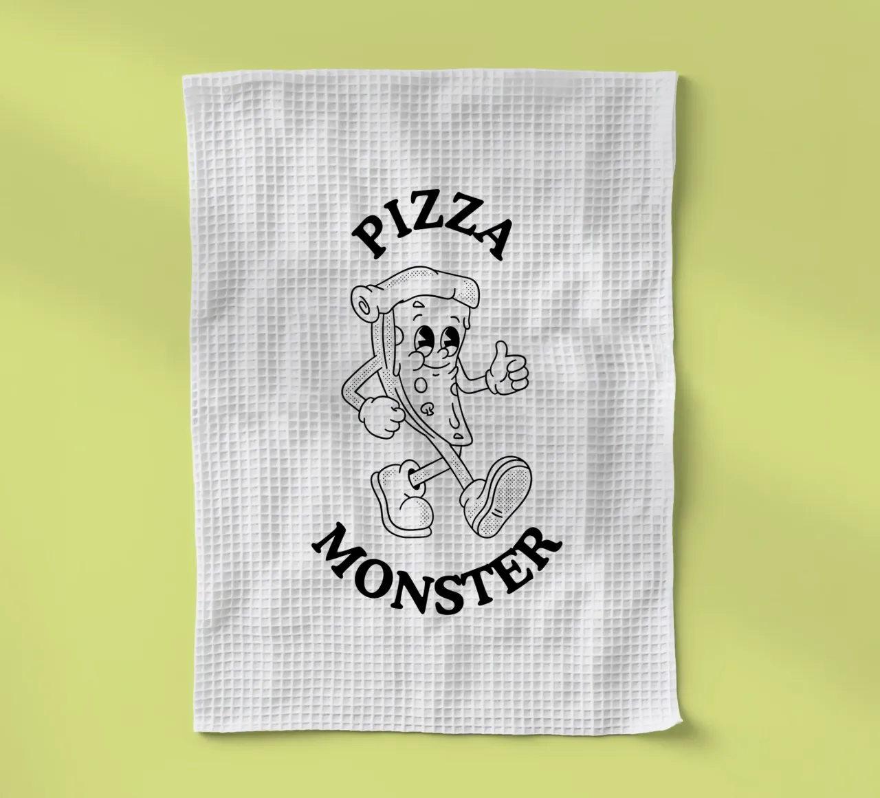 Monstre à pizza, dessin rétro noir torchon de Peaches Art Prints