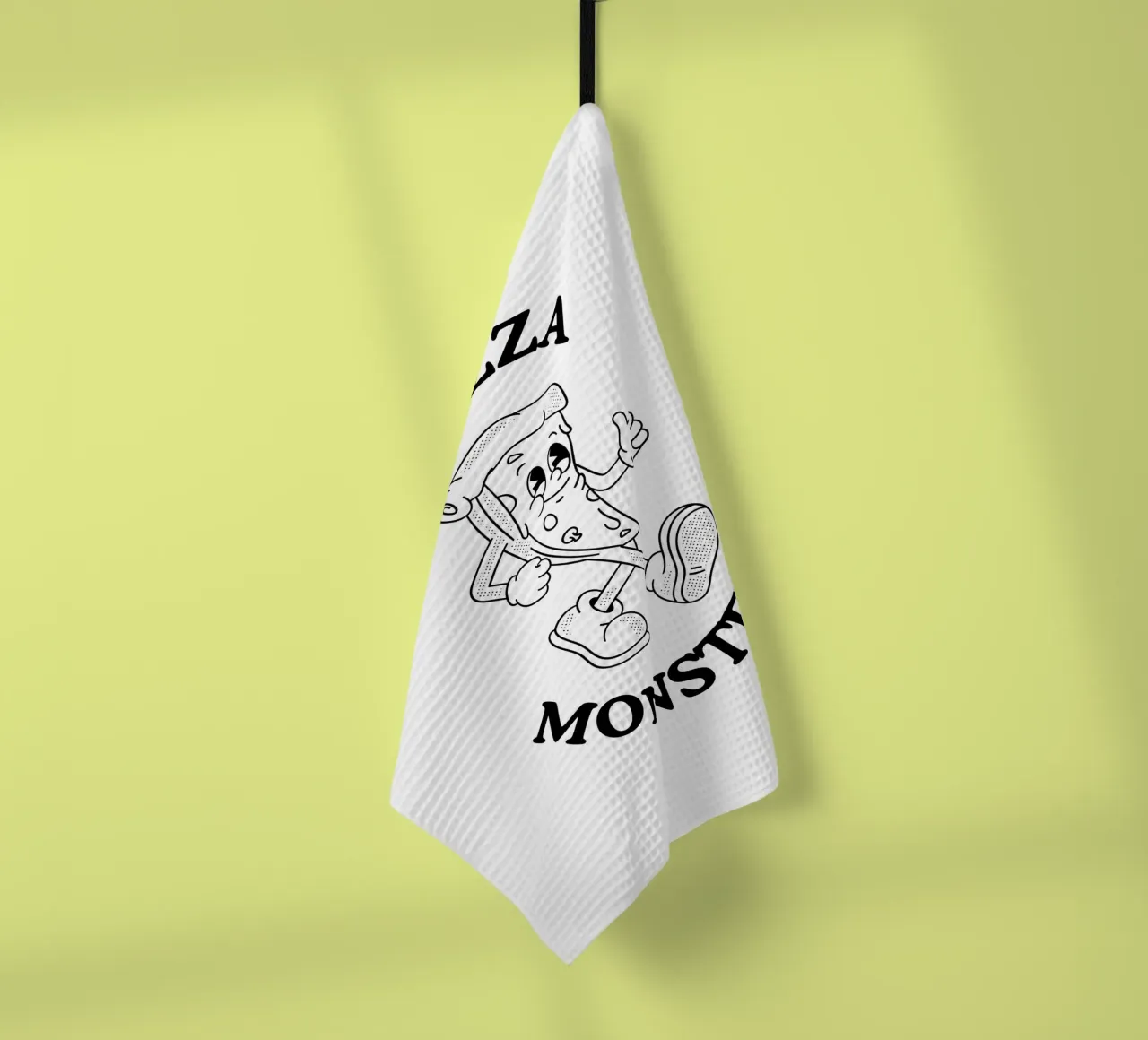 Monstre à pizza, dessin rétro noir torchon de Peaches Art Prints