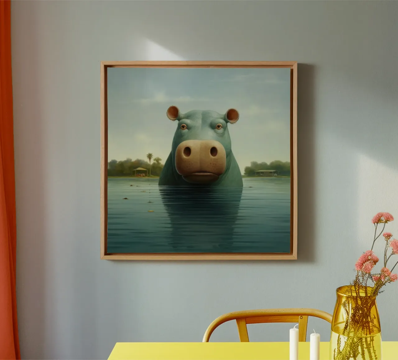 Ippopotamo minimo 2 tela con Cornice a cassetta da Minimal Animal Art