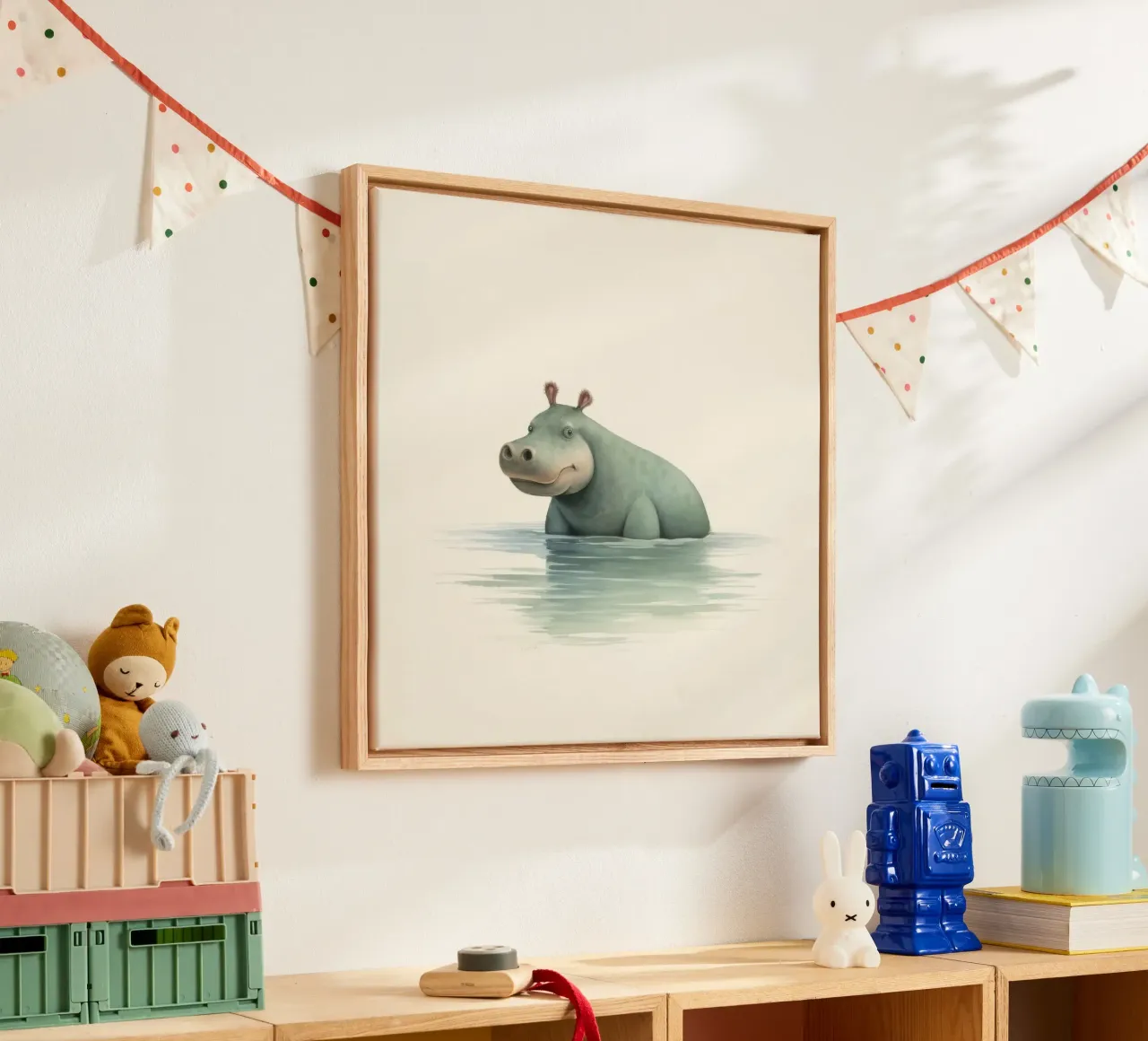 Ippopotamo minimo 3 tela con Cornice a cassetta da Minimal Animal Art