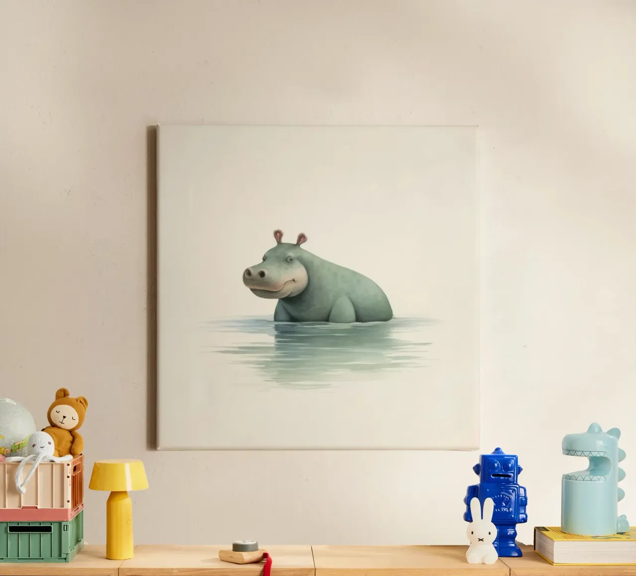 Ippopotamo minimo 3 tela con Cornice a cassetta da Minimal Animal Art