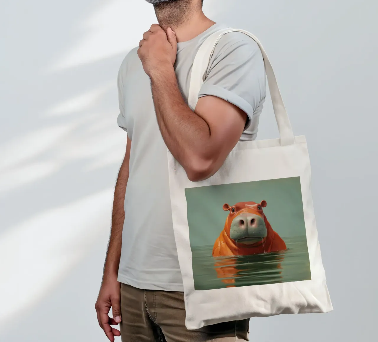 Ippopotamo minimo 4 borsa in juta da Minimal Animal Art
