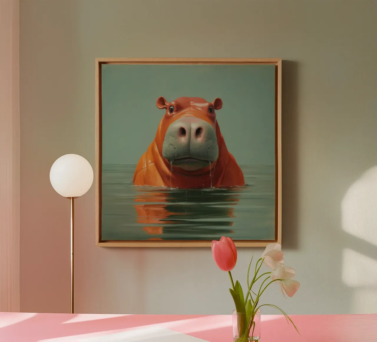 Ippopotamo minimo 4 tela con Cornice a cassetta da Minimal Animal Art