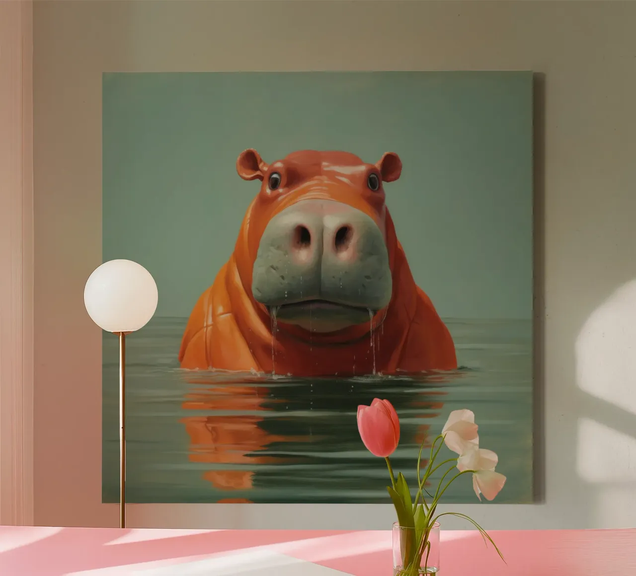 Ippopotamo minimo 4 tela con Cornice a cassetta da Minimal Animal Art