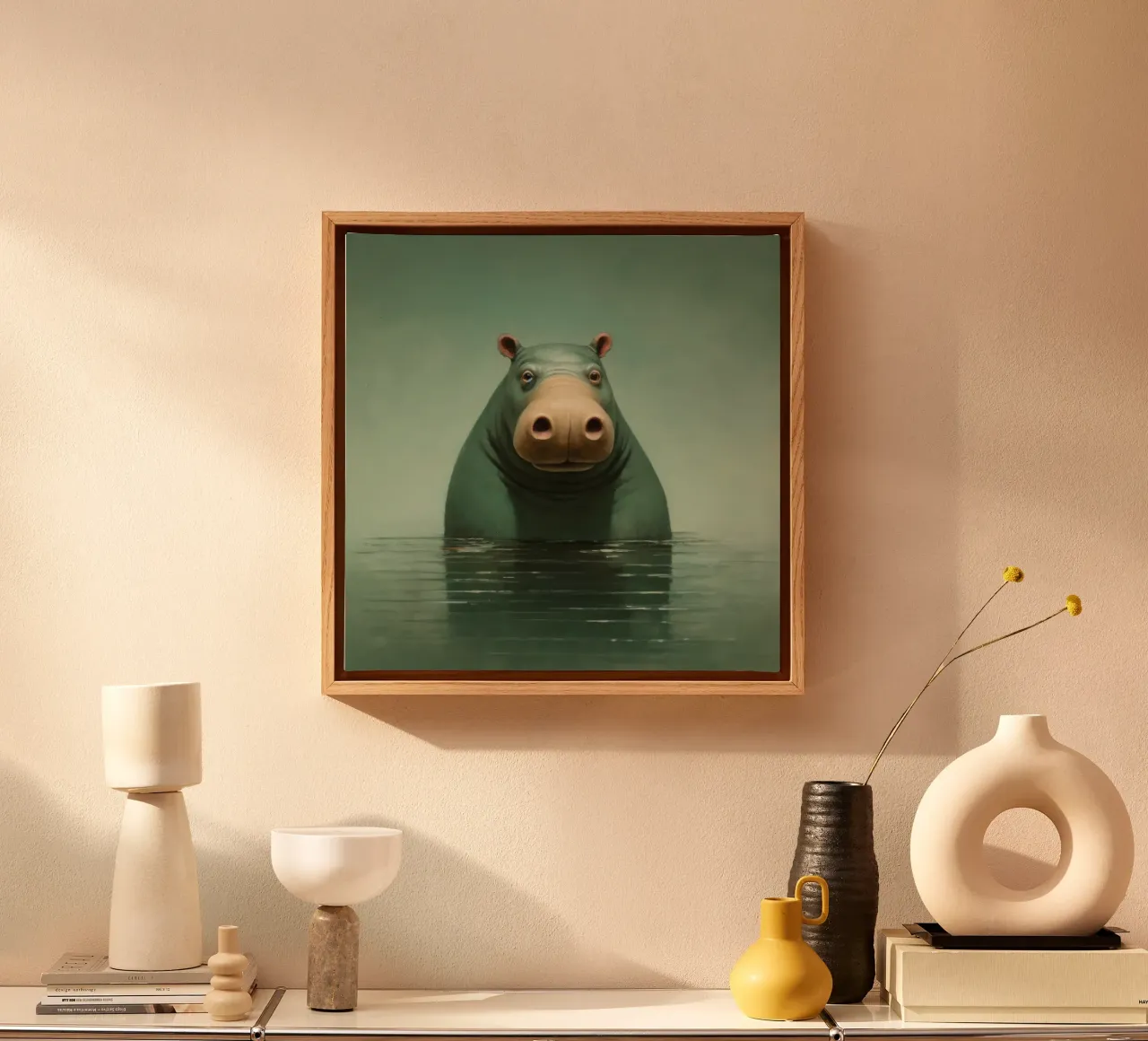 Ippopotamo minimo 1 tela con Cornice a cassetta da Minimal Animal Art