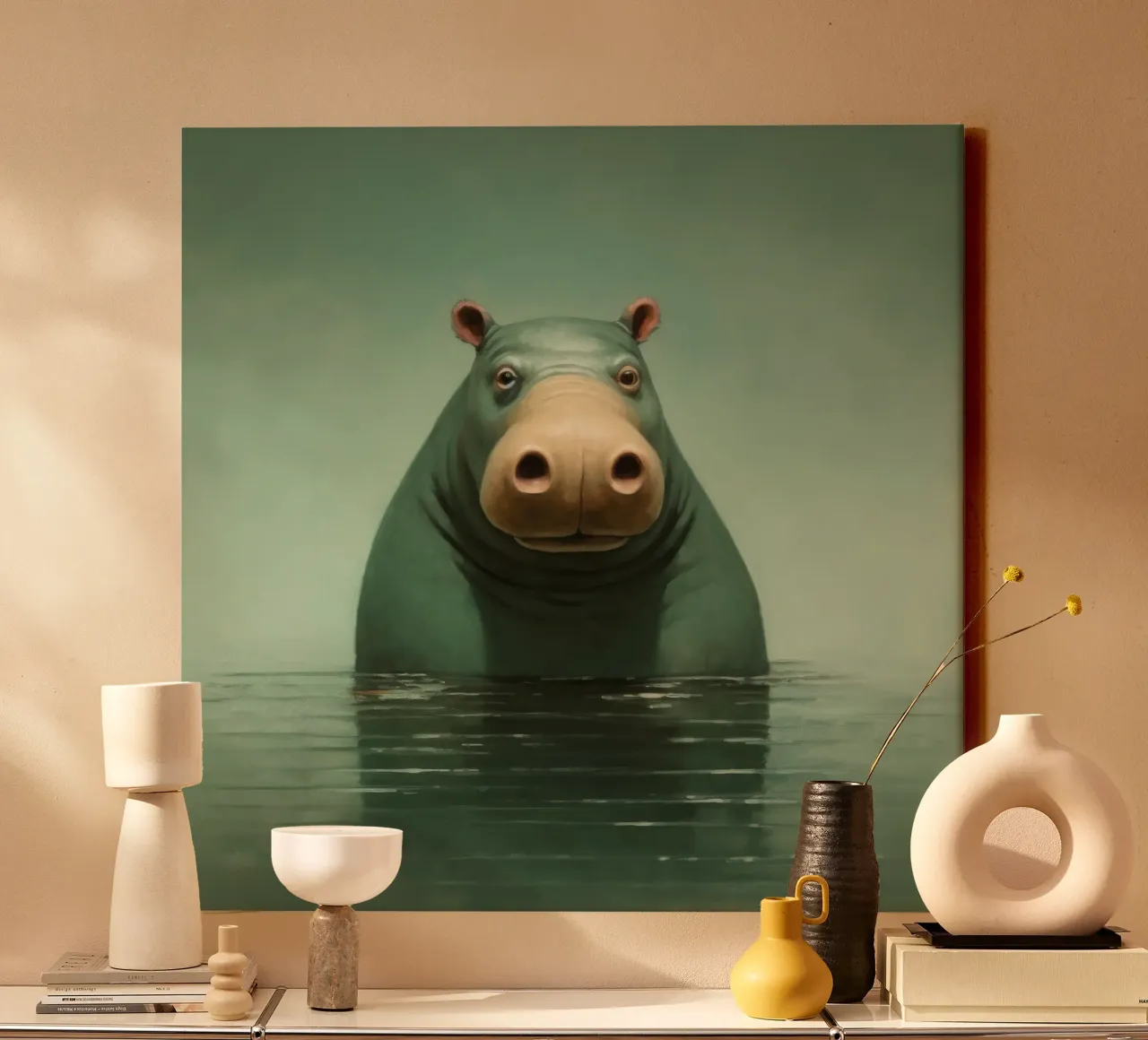 Ippopotamo minimo 1 tela con Cornice a cassetta da Minimal Animal Art