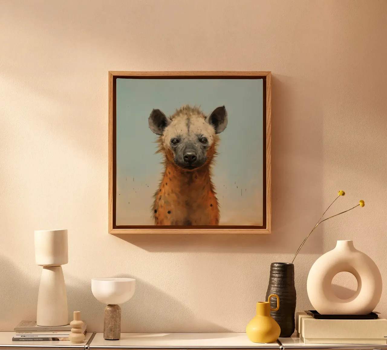Minimal Hyäne 3 Leinwand mit Schattenfugenrahmen von Minimal Animal Art