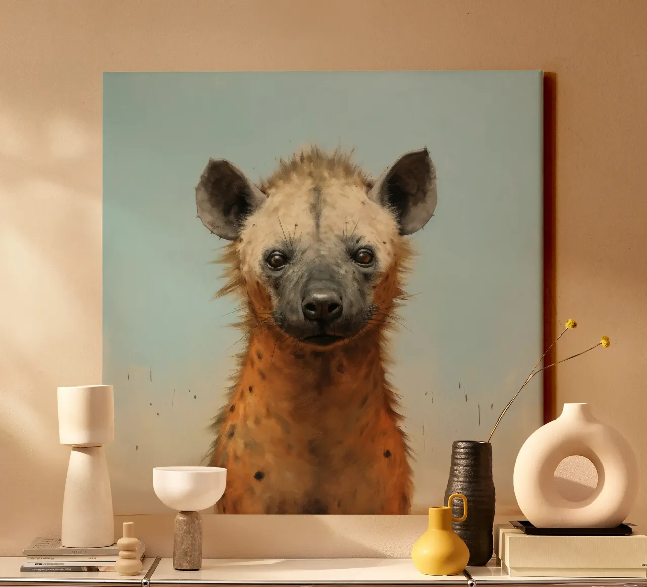 Minimal Hyäne 3 Leinwand mit Schattenfugenrahmen von Minimal Animal Art