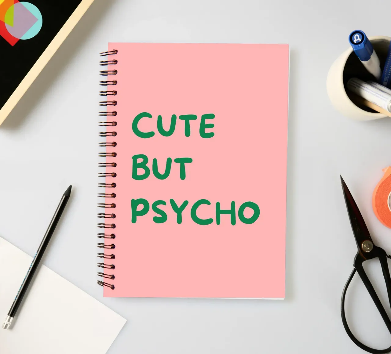 Cute But Psycho | Bold & Playful Typography Print spiral notebook by PrintCessStudio