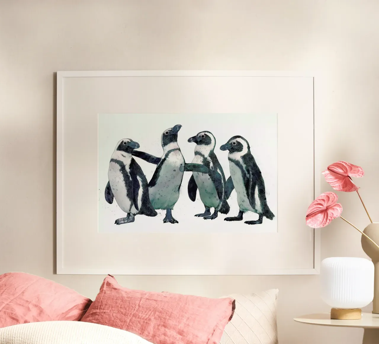 Penguins poster con telaio in alluminio da Laura Graves