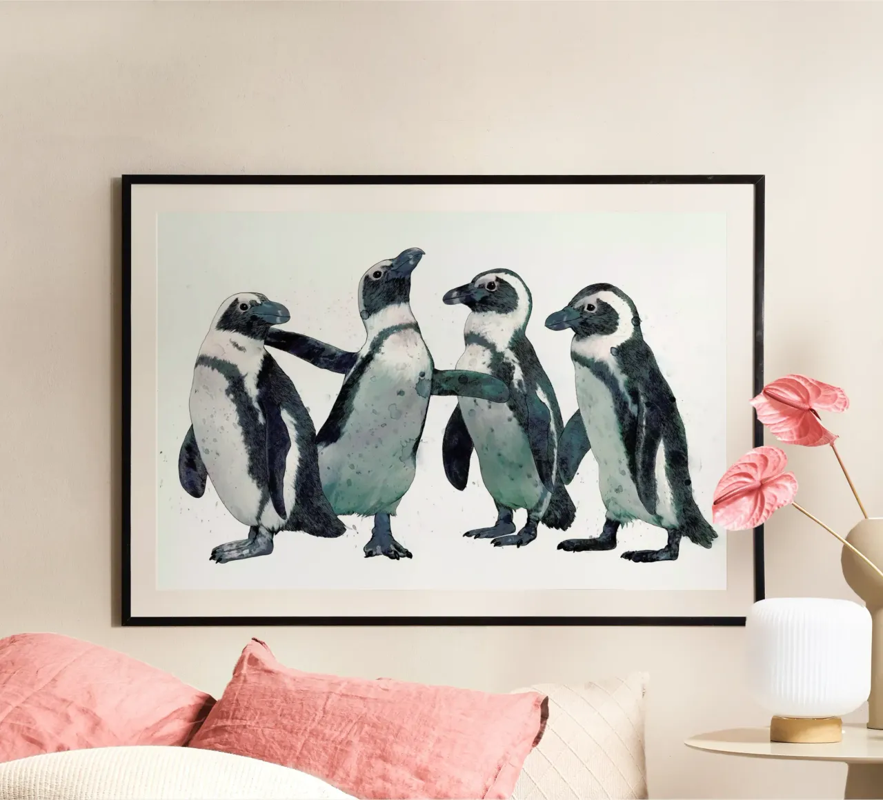 Penguins poster con telaio in alluminio da Laura Graves