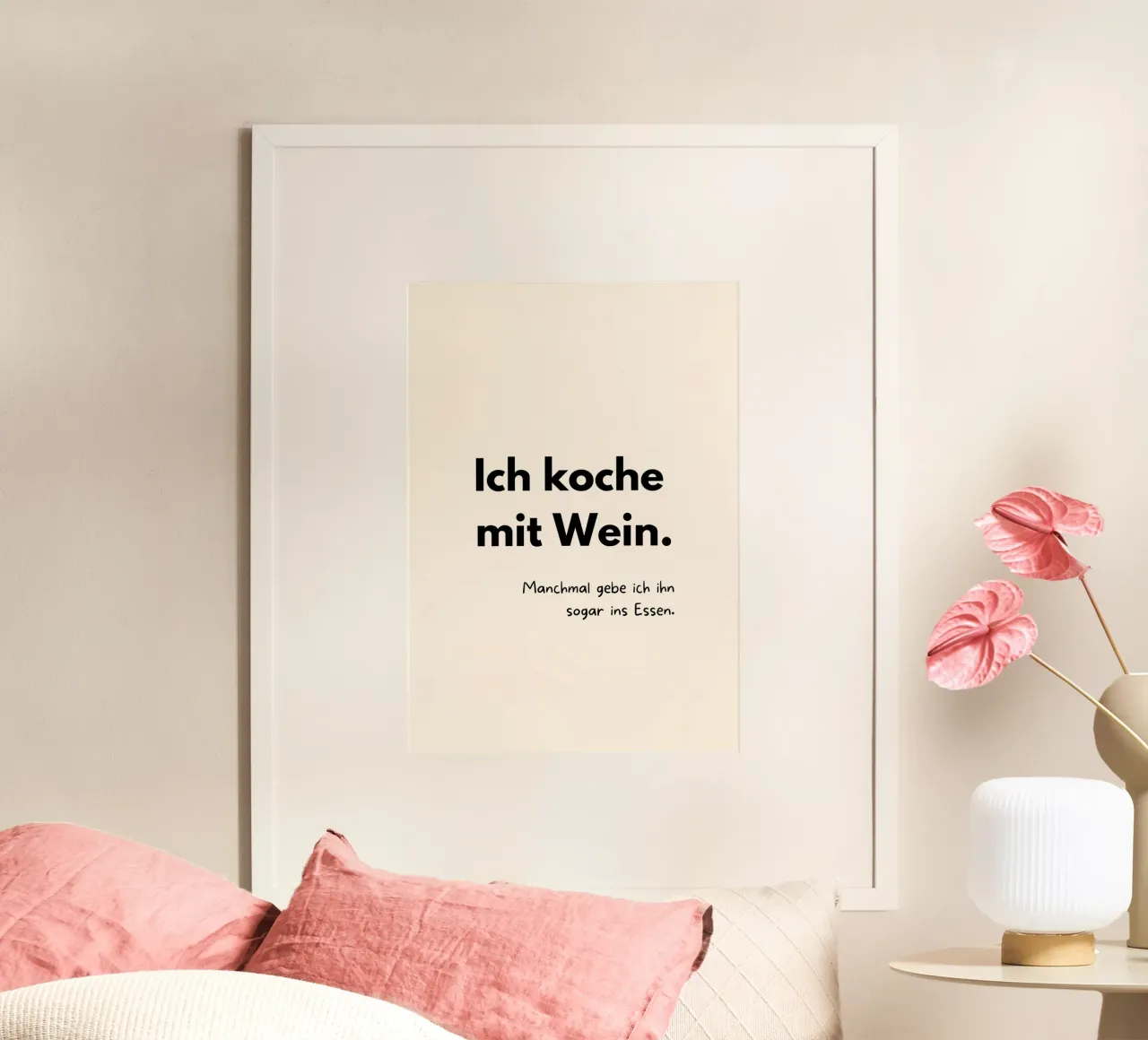 Ich koche mit Wein | Lustiges Küchenposter poster con telaio in alluminio da PrintCessStudio