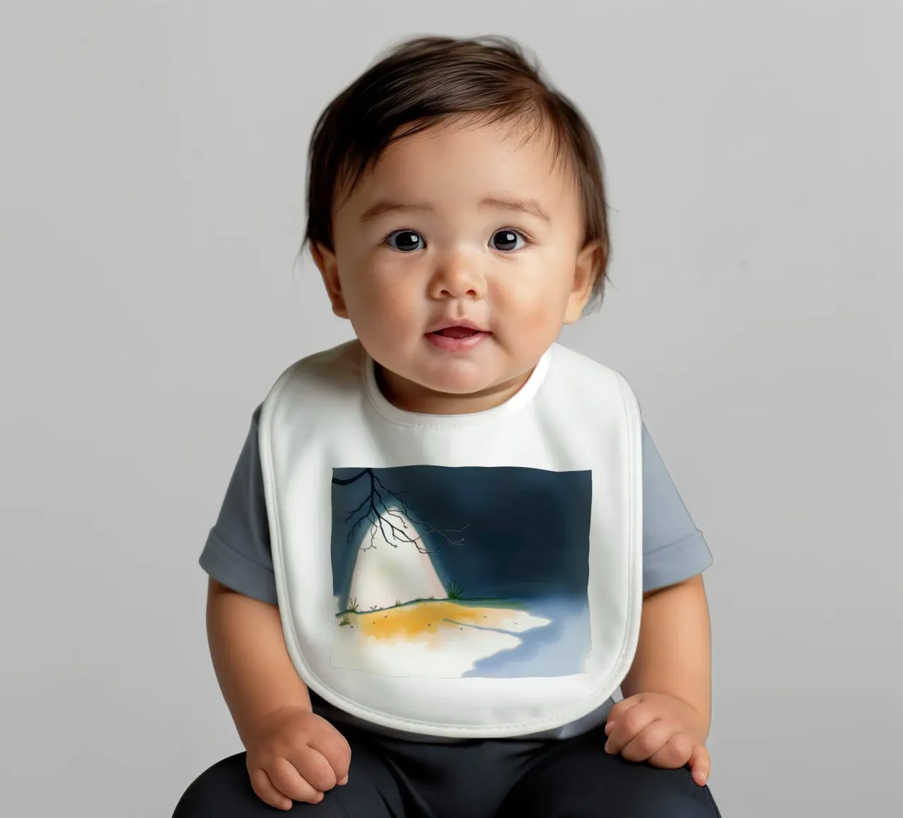 Illuminated patch of ground under a dark sky baby bib by DesignDoodle