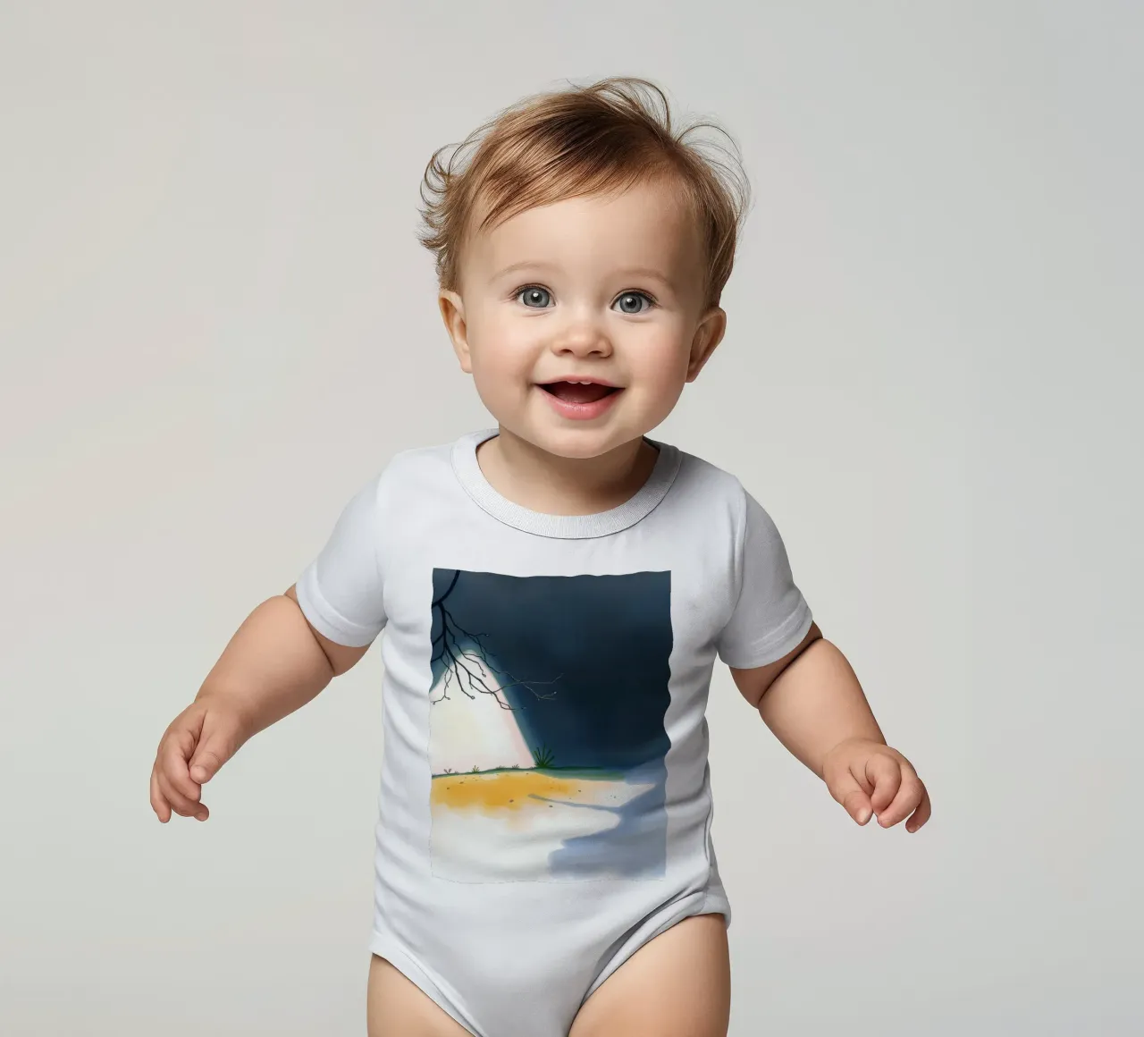 Illuminated patch of ground under a dark sky short-sleeve baby romper by DesignDoodle