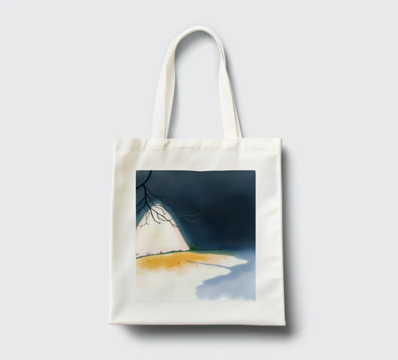 Illuminated patch of ground under a dark sky tote bag by DesignDoodle