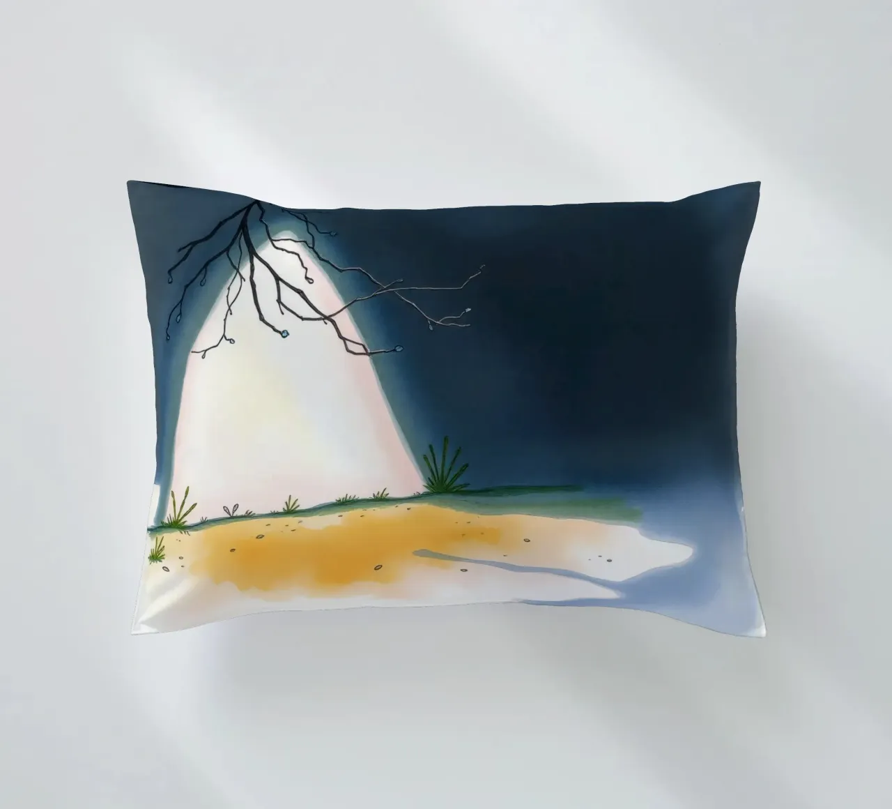 Illuminated patch of ground under a dark sky decorative cushion by DesignDoodle