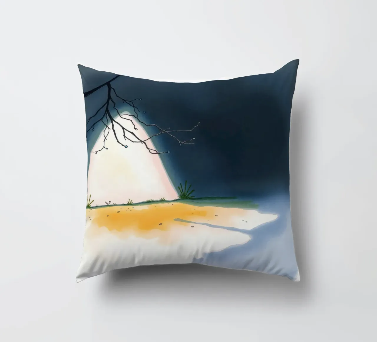 Illuminated patch of ground under a dark sky decorative cushion by DesignDoodle