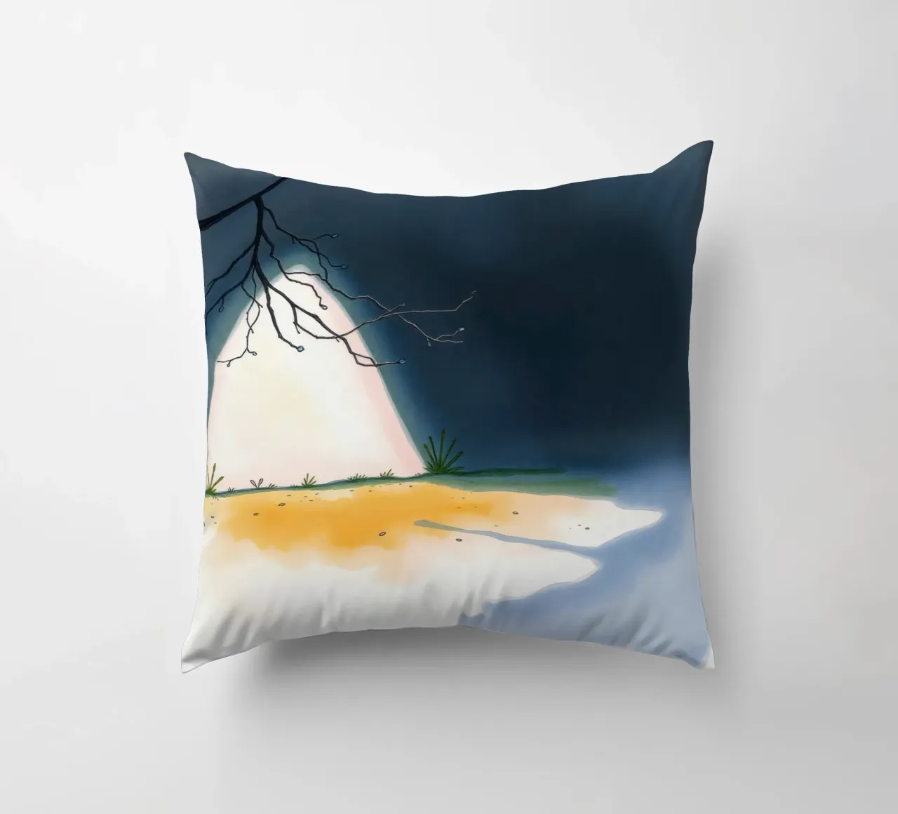 Illuminated patch of ground under a dark sky decorative cushion by DesignDoodle